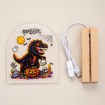 Veilleuse LED acrylique personnalisée Graffiti Dinosaur avec nom et socle en bois Décoration intérieure de la chambre d'enfant Cadeau d'Halloween pour les enfants