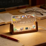 Luz nocturna LED personalizada con nombre apellido y base de madera regalo de agradecimiento para profesores en el Día del Maestro