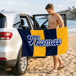 Personalized Color Blocks Oversized Quick Dry Magnetic Beach Towel with Name Summer Vacation Beach Party Birthday Gift for Family Friends