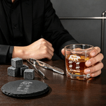 Personalized Dad Papa Bear Whiskey Glass 4 Stones Wooden Box Set with Text and Coaster Father's Day Birthday Gift for Dad Man