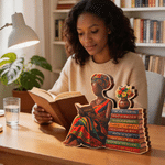 Personalisierte afroamerikanischen Lesen Frau hölzerne Ornament mit Namen Home Decor Afrozentrische Geschenk für Frauen Bücherwürmer Buchliebhaber