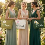 Bolso tote vintage de pana de gran capacidad con flor del mes de nacimiento personalizada y nombre; regalo de boda o cumpleaños para una amiga de la novia