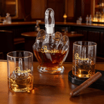 Personalised Funny Middle Finger Whiskey Decanter Set with Name Daily Use Father's Day Gift for Whiskey Lover Dad