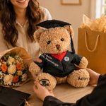 Personalisierter Niedlicher Absolventenhut Plüsch Teddybär mit Namen und Uni-Wappen Schule Abschluss Geschenk für Kinder Absolventen der Klasse 2026