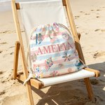 Personifierad Akvarellstil Randig Marine Lives Mikrofiber Dragsko Väska med Namn Resa Strand Användning Födelsedag Sommar Semester Present för Barn Familj