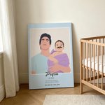 Toile personnalisées avec photo nom et texte - Dessinée à la main style animation minimaliste - Cadeau de fête des Pères pour papa