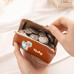 Personalized Birth Flower Birthstone Cartoon PU Leather Coin Purse with Kiss Lock and Name Daily Use Wedding Birthday Gift for Woman Girl Friend