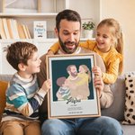 Toile personnalisées avec photo nom et texte - Dessinée à la main style animation minimaliste - Cadeau de fête des Pères pour papa