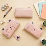 Gepersonaliseerde Schattige Kat Poot Magnetische Multi-Compartiment PU Ritssluiting Portemonnee met Naam Dagelijks Gebruik Verjaardagscadeau voor Kat Liefhebbers Meisjes