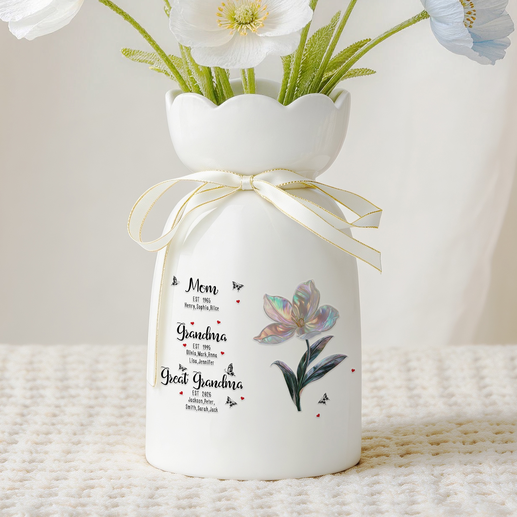 Personalisierte Geburt Blume Keramikvase mit Namen Geburtstag Jahrestag Geschenk für Mama Oma