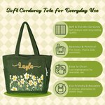 Gepersonaliseerde Geboortebloem Grote Capaciteit Corduroy Tote Bag met Naam Dagelijks Gebruik Verjaardag Moederdag Cadeau voor Mam Vrouw Besties