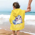 Telo mare con cappuccio personalizzato con animali marini e nome, ad asciugatura rapida, essenziale per vacanze - Regalo per bambini