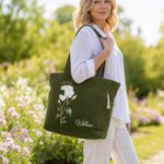 Personalized Birth Flower Large Capacity Corduroy Tote Bag with Name Daily Use Commuting Travel Birthday Gift for Women Office Workers