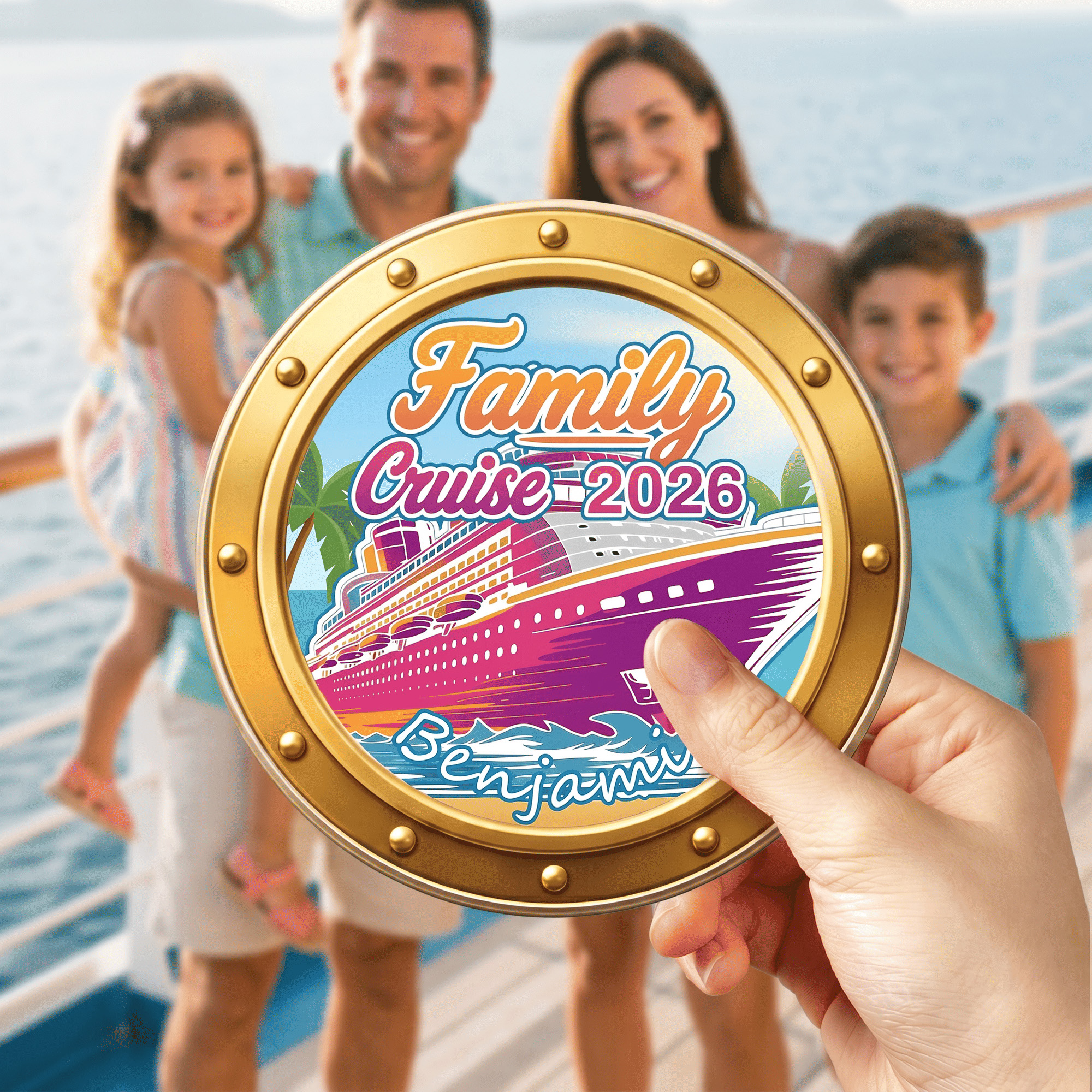 Personalisierter Kühlschrankmagnet für Familienkreuzfahrten mit Namen und Jahreszahl – Wohnaccessoire, Familientreffen, Kreuzfahrt, Sommerreise, Urlaub, Geburtstagsgeschenk für Familie und Freunde