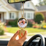 Personlig Heaven Wings Photo Car Hanging Ornament med smeknamn Förlust av nära och kära Sympati Minnesgåva för familj Mamma Pappa
