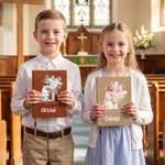 Personalised Cartoon Praying Kid Flower Cross Bible A5 A6 Notebook with Name and Text Inspirational Birthday Gift for Kids Christians