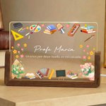 Luz nocturna LED personalizada con nombre apellido y base de madera regalo de agradecimiento para profesores en el Día del Maestro