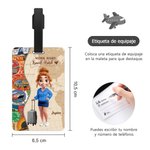 Etiqueta de equipaje personalizada en 3D con personaje de dibujos animados y nombre accesorio de viaje regalo de cumpleaños para amantes de los viajes