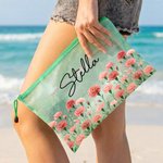 Personalised Birth Flower Waterproof Large Capacity Pool Beach Bag with Name Daily Use Birthday Summer Vocation Party Gift for Women