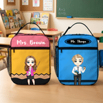 Personalized Cartoon Teacher Character Pencil Crayon Waterproof Insulated Lunch Bag with Text Teacher's Day Back to School Gift for Teacher