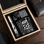 Personalized Dad Papa Bear Whiskey Glass 4 Stones Wooden Box Set with Text and Coaster Father's Day Birthday Gift for Dad Man