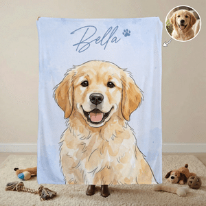 Personalisierte Decke mit Aquarell Tierporträt | Foto in Cartoon-Illustration verwandeln | Wohndeko | Winter Weihnachtsgeschenk für Frauchen Herrchen