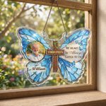 Croix papillon en acrylique personnalisée avec nom et année Décoration suspendue pour la maison et la véranda Cadeau de sympathie pour la famille