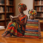 Personalisierte afroamerikanischen Lesen Frau hölzerne Ornament mit Namen Home Decor Afrozentrische Geschenk für Frauen Bücherwürmer Buchliebhaber