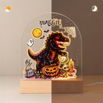 Veilleuse LED acrylique personnalisée Graffiti Dinosaur avec nom et socle en bois Décoration intérieure de la chambre d'enfant Cadeau d'Halloween pour les enfants