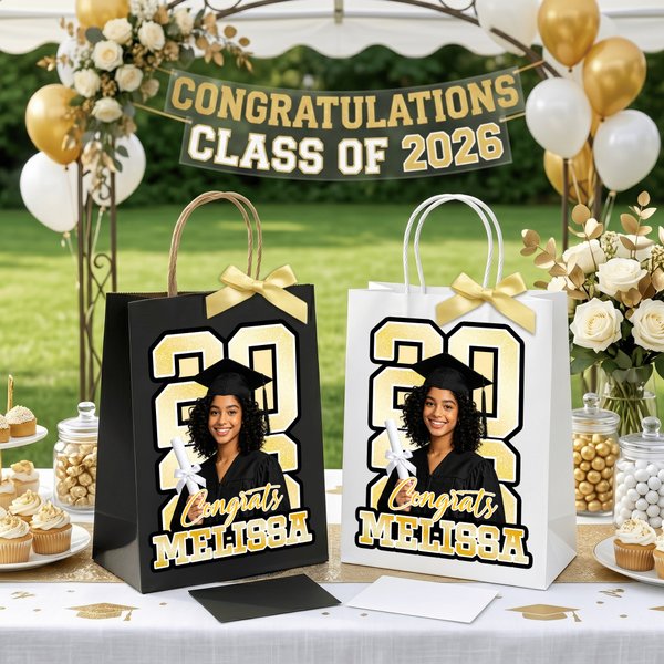 Personalised Graduation Elegant Bow Lightweight Colourful Gift Bag with Photo and Name 2026 Graduation Party  Celebration Gifts for Graduates