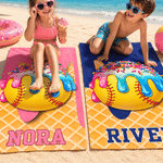 Asciugamano da spiaggia oversize personalizzato con nome, che gocciola gelato e si asciuga rapidamente, regalo di compleanno per gli amanti dello sport.