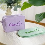 Personalizowana kosmetyczka w paski z haftowanym imieniem w kształcie serca niezbędnik podróżny idealna na ślub lub urodziny dla kobiet i druhen