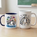 Gepersonaliseerde Schattige Pinguïn Leraar 11 oz 15 oz Keramische Mok Onderzetter met Tekst en Onderzetter Lerarendag Verjaardagscadeau voor Leraar