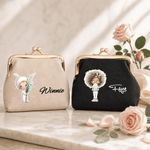 Personalized Birth Flower Birthstone Cartoon PU Leather Coin Purse with Kiss Lock and Name Daily Use Wedding Birthday Gift for Woman Girl Friend