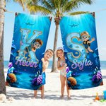 Telo mare personalizzato con nome e iniziale, tema piccolo diver, morbido e assorbente, ideale per mare - Regalo estivo per bambini