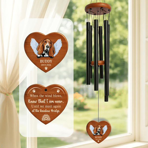 Personalised Pet Photo Paw Angel Wing Wooden Wind Chimes with Name Home Use Sympathy Anniversary Gift for Pet Owner Friend