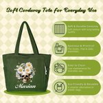 Personalized Gothic Skull Birth Flower Large Capacity Corduroy Tote Bag with Name Daily Use Travel Birthday Gift for Goth Lovers Girls