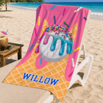Asciugamano da spiaggia oversize personalizzato con nome, che gocciola gelato e si asciuga rapidamente, regalo di compleanno per gli amanti dello sport.