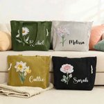 Bolso tote vintage de pana de gran capacidad con flor del mes de nacimiento personalizada y nombre; regalo de boda o cumpleaños para una amiga de la novia