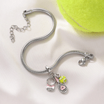 Personalised Tennis Racket Ball Cap Adjustable Snake Bracelet with Name Tennis Match Birthday Gift for Tennis Lover