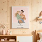 Toile personnalisées avec photo nom et texte - Dessinée à la main style animation minimaliste - Cadeau de fête des Pères pour papa