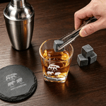Personalized Dad Papa Bear Whiskey Glass 4 Stones Wooden Box Set with Text and Coaster Father's Day Birthday Gift for Dad Man