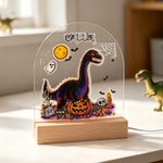 Veilleuse LED acrylique personnalisée Graffiti Dinosaur avec nom et socle en bois Décoration intérieure de la chambre d'enfant Cadeau d'Halloween pour les enfants