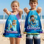 Telo mare personalizzato con nome e iniziale, tema piccolo diver, morbido e assorbente, ideale per mare - Regalo estivo per bambini