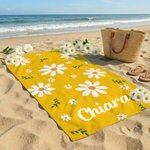 Telo mare personalizzato con margherita e nome, ad asciugatura rapida, morbido e sovradimensionato, perfetto per estate - Regalo per amici