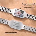 Bracelet en acier inoxydable personnalisé avec photo thermosensible et texte gravé - Cadeau d'anniversaire fête des Pères pour les hommes