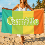 Personalized Color Blocks Oversized Quick Dry Magnetic Beach Towel with Name Summer Vacation Beach Party Birthday Gift for Family Friends