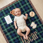 Personalized Plaid Cartoon Teddy Bear Soft Throw Blanket with Tassel and Name Baby Shower Christening Gift for New Parent
