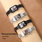 Bracelet en acier inoxydable personnalisé avec photo thermosensible et texte gravé - Cadeau d'anniversaire fête des Pères pour les hommes