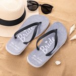 Henkilökohtainen Rakkaus Heart Damask Bride Flip Flops teksteillä ja Ivory kumipohjat Häät Beach Honeymoon lahja morsiamelle
